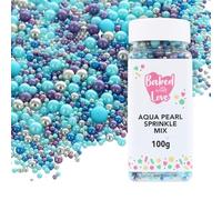 Aqua Pearl Sprinkles By Baked With Love | 100g | Blue, Purple, Silver Sugar Cake Sprinkles, Edible Cake Decorations, Sugar Balls For Cupcakes