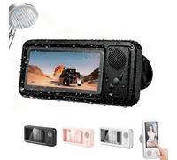 Aqua Play Phone Holder, shower phone holder with speaker,360° Rotation, Ipx5 Waterproof,Wall Mounted Phone Case for Bathroom Mirror Bathtub Kitchen (black)
