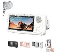 Aqua Play Phone Holder, shower phone holder with speaker,360° Rotation, Ipx5 Waterproof,Wall Mounted Phone Case for Bathroom Mirror Bathtub Kitchen (white)