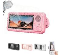 Aqua Play Phone Holder, shower phone holder with speaker,360° Rotation, Ipx5 Waterproof,Wall Mounted Phone Case for Bathroom Mirror Bathtub Kitchen (PINK)