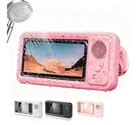 Aqua Play Phone Holder, Shower Phone Holder with Speaker, Waterproof/Fog-Proof,360° All-Inclusive Design, Bluetooth Speakers (Pink)