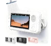 Aqua Play Phone Holder, Shower Phone Holder with Speaker, Waterproof/Fog-Proof,360° All-Inclusive Design, Bluetooth Speakers (White)