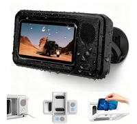 Aqua Play Phone Holder with Speaker, Aqua play Waterproof Phone Holder, Fog-Proof & Secure 360° Mount, 60° Fixed Opening Angle, Touch-Friendly, Punch-Free Design, Firm Attachment Surface (Black)