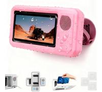 Aqua Play Phone Holder with Speaker, Aqua play Waterproof Phone Holder, Fog-Proof & Secure 360° Mount, 60° Fixed Opening Angle, Touch-Friendly, Punch-Free Design, Firm Attachment Surface (Pink)