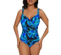 Aqua Regina Plus Size Swimsuit for Women One Piece Bathing Suit Ruched Tummy Control Adjustable Swimwear, Green Leaf, XXL Plus