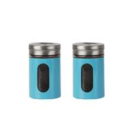 Aqua Salt Pepper Shakers Retro Spice Jars Glass - Set of 2