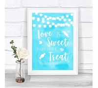 Aqua Sky Blue Lights Love is Sweet Take A Treat Candy Buffet Wedding Sign Print