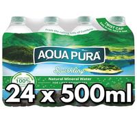 Aqua Sparkling Natural Mineral bottled Water 500ml - Pack of 24 - Great Taste - Premium British Sparkling Mineral Water