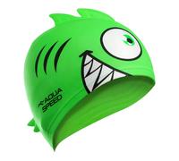 Aqua Speed Boys Girls Piranha Patterned Swimming Cap | Silicone 3D Print Easy Fit Swim Cap - One Size - Green