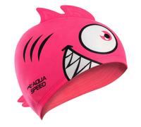 Aqua Speed Boys Girls Piranha Patterned Swimming Cap | Silicone 3D Print Easy Fit Swim Cap - One Size - Pink