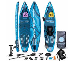 Aqua Spirit Barracuda ISUP/Kayak Inflatable Stand Up Paddle Board 2025 | 10'6x32”x6” | Complete Conversion Kit with Paddle, Backpack and more accessories | Adult Beginner/Expert | Blue