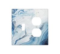 Aqua Teal Blue Grey White Marble 2 Gang 1 Toggle/Duplex Combo Outlet Light Switch Cover Wall Plate Electrical Faceplate Decorative Dual Device Switchplate