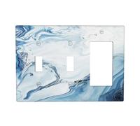Aqua Teal Blue Grey White Marble 3 Gang 2 Toggle 1 Duplex Combination Light Switch Cover Decorative Triple Toggle Switch Face Wall Plate Room Decor