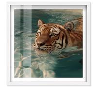 Aqua Tiger II Shadowbox Print Tiger Wall Decor by Notoriart, White Frame, 31 x 31