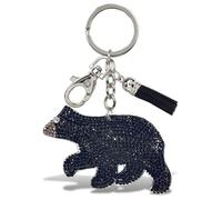 Aqua79 Black Bear Keychain - Black Sparkling Rhinestones Charm with Tassel, Fashionable Stylish Polyester PU Wild Life Key Ring Bling Jewelry Accessory with Clasp For Key Chain, Bag, Purse & Backpack,