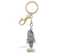 Aqua79 Fish Keychain - Shades of Blue Sparkling Rhinestones Charm, Fashionable Stylish Polyester PU Ocean Life Gold Key Ring Bling Jewelry Accessory with Clasp For Key Chain, Bag, Purse & Backpack,
