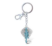 Aqua79 Stingray Keychain - Silver 3D Sparkling Charm Rhinestones Fashionable Stylish Metal Alloy Durable Key Ring Bling Crystal Jewelry Accessory with Clasp for Keychain, Purse, Backpack, Handbag