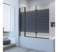AQUABATOS Shower Screen Bathtub Black 150 x 140 cm Bath Attachment 3-Piece Foldable Shower Screen Folding Wall Glass Fixed Part with Corner Shelves Bath Folding Wall Shower 5 mm Tempered Clear Glass