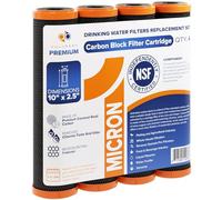 Aquaboon 1 Micron Carbon Block Water Filter 10 x 2.5 - CTO Whole House Water Filters for Countertop, Under Sink Setup Compatible with FXWTC, 4 Pack