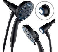 AquaCare Magneton High-Pressure 8-mode Handheld Shower Head with Magnetic Guidance Docking System - 2 Magnetic Brackets, 5 inch Face, Hygienic Jets, 6 ft. Stainless Steel Hose/Matte Black Finish