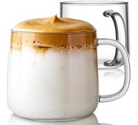 Aquach 20oz Glass Coffee Mugs Set of 2, Large Clear Borosilicate Tea Cups | Dishwasher/Microwave Safe, Single-walled, Smooth Rim, Handle Comfort, Large Capacity Fits Hot/Cold Brews
