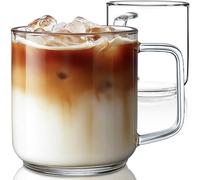 Aquach 22oz Large Clear Glass Coffee Mugs Set of 2 - Serve as General Drinking Glasses for Water, Coffee, Tea, and Juice