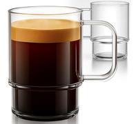 Aquach 22oz Stackable Glass Mugs with Handle, Set of 2 - Large Clear Coffee Cups for Latte, Cappuccino, Mocha, Americano, and Tea