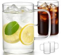Aquach Glass coffee tea Mug 18 oz Set of 4, Large Clear Cup with Handle for Hot/Cold Beverage, Thicker Quality