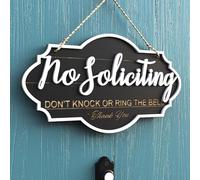 AquaChase 13"x7" No Soliciting Sign for Front Door, Rustic Wooden Hanging Plaque for Business & Store, Embossed Letters, Bold & Effective Message to Keep Solicitors Away (Black)