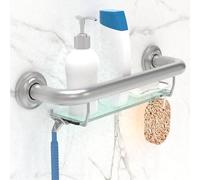 AquaChase ADA Compliant Grab Bar with Glass Shelf for Shower Wall and Bathtubs, 500lbs Weight Support, 1-1/4 x 16 inch for Stud Mount, Brushed Nickel