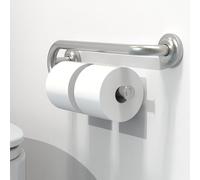 AquaChase Grab Bar with Integrated Toilet Paper Holder for 2 Mega Rolls (Kitchen Paper Towel Holder or Bathroom Towel Bar), 16in Stud Mount, 250lbs Weight Support, Rustproof (Left, Brushed Nickel)