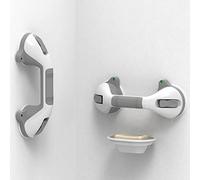 AquaChase Suction Shower Grab Bar with Indicators, Tool-Free Installation, Steady Handle for Balance Assist for Bathtub, Toilet, Bathroom (White/Grey, Pack of 2, 12in)
