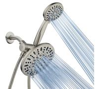 AquaDance 7" Premium High Pressure 3-Way Rainfall Combo with Stainless Steel Hose - Enjoy Luxurious 6-Setting Rain Shower Head and Hand Held Shower Separately or Together - Brushed Nickel Finish