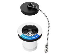 AQUADE 425-AQ Drain Fitting 70 mm 1½ Inch x 55 mm Universal Drain Valve with Plug and Chain 190 mm with KH M6 x 10 mm/Made of Colourless PA6 Plastic for Sink/Sink Black/Silver Diameter