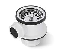 AQUADE 6119 Insert Diameter 70 mm with 1 Inch Pestle Valve Unlockable Strainer Basket for Kitchen Sink, Plastic, with Overflow Connection