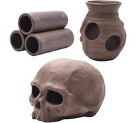 AquaDecor 3pcs Aquarium Breeding Pots Set, Fish and Shrimp Hiding Caves, Brown Ceramic Ornament for Tropical Fish Tank
