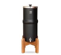 AquaEasy Stainless Steel Gravity Water Filter System (2.25 Gallon) with 2X Activated Carbon Filter, Stainless Steel Tap and Wooden Stand (Black) Countertop Water Filtration System