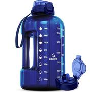 AQUAFIT 2 Litre Water Bottle with Straw - Water Bottles 2L with Time Marker - Half Gallon Big Bottle with Straw - Large Bottle For Gym - Blue, 2-in-1 Lid
