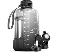 AQUAFIT 2 Litre Water Bottle with Straw - Water Bottles 2L with Time Marker - Half Gallon Big Bottle with Straw - Large Bottle For Gym - Grey Fade, 2 Lids