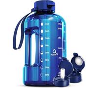 AQUAFIT 2 Litre Water Bottle with Straw - Water Bottles 2L with Time Marker - Half Gallon Big Bottle with Straw - Large Bottle For Gym - Blue, 2 Lids