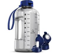 AQUAFIT 2 Litre Water Bottle with Straw - Water Bottles 2L with Time Marker - Half Gallon Big Bottle with Straw - Large Bottle For Gym - Clear, 2 Lids