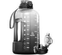 AQUAFIT 2 Litre Water Bottle with Straw - Water Bottles 2L with Time Marker - Half Gallon Big Bottle with Straw - Large Bottle For Gym - Grey Fade, 2-in-1 Lid