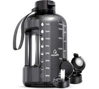 AQUAFIT 2 Litre Water Bottle with Straw - Water Bottles 2L with Time Marker - Half Gallon Big Bottle with Straw - Large Bottle For Gym - Grey, 2 Lids