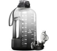 AQUAFIT 4 Litre Water Bottle with Straw - Water Bottle 4L with Time Marker - One Gallon Big Bottle with Straw - Large Bottle For Gym - 2-in-1 Lid, Grey Fade