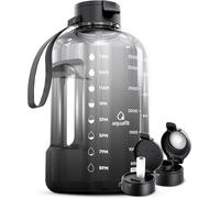 AQUAFIT 4 Litre Water Bottle with Straw - Water Bottle 4L with Time Marker - One Gallon Big Bottle with Straw - Large Bottle For Gym - 2 Lids, Grey Fade