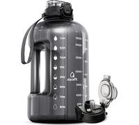 AQUAFIT 4 Litre Water Bottle with Straw - Water Bottle 4L with Time Marker - One Gallon Big Bottle with Straw - Large Bottle For Gym - 2-in-1 Lid, Grey