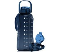AQUAFIT 64 oz Water Bottle with Time Marker - 2in1 Straw & Chug Lid - BPA Free Big Gym Bottle with Strap - Nebula