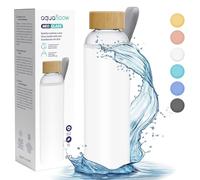 Aquafloow Drinking Bottle Glass 700 ml, Transparent Water Bottle Borosilicate Glass with Bamboo Lid and Neoprene Sleeve | Ideal for Office, Outdoor, School, for Carbonated Drinks - white