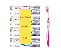 Aquafresh Active White Toothpaste | 4 x100ml Pack Bundle with Medium Flex Toothbrush | Aquafresh Toothpaste Whitening | Plaque Remover for Teeth | LS Bundle