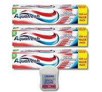 Aquafresh Triple Protection Toothpaste Bundle - Includes 3 x 100ml Tubes of Aquafresh Triple Protection Toothpaste & 1 x 45m Crystal Dental Floss - Complete Oral Hygiene Kit by Kevagh